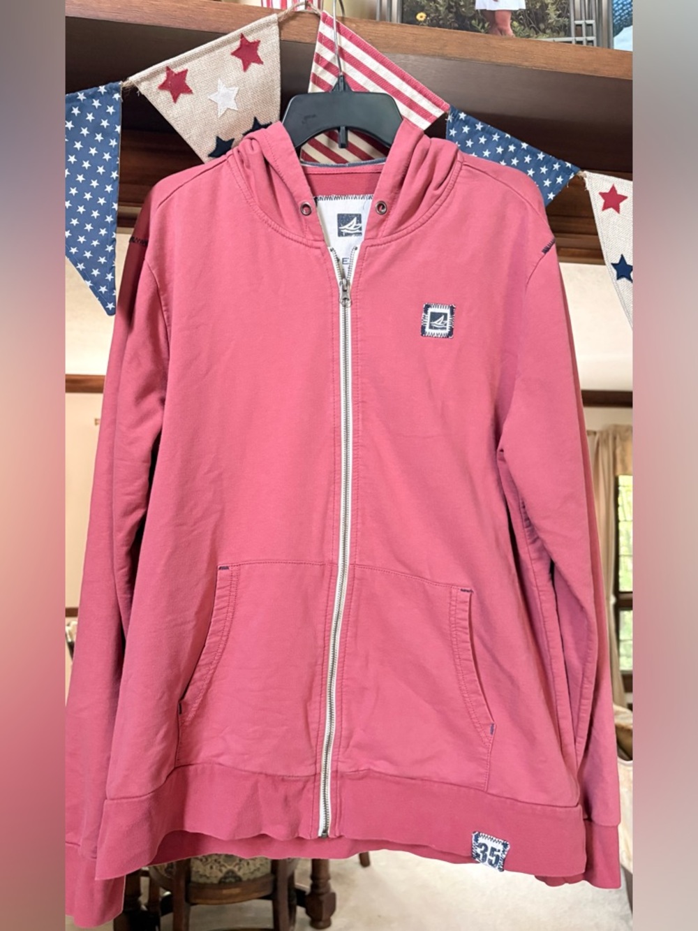 Sperry Top-Slider Men’s XL Salmon colored Fill-Zip Hoodie Shirt Jacket -